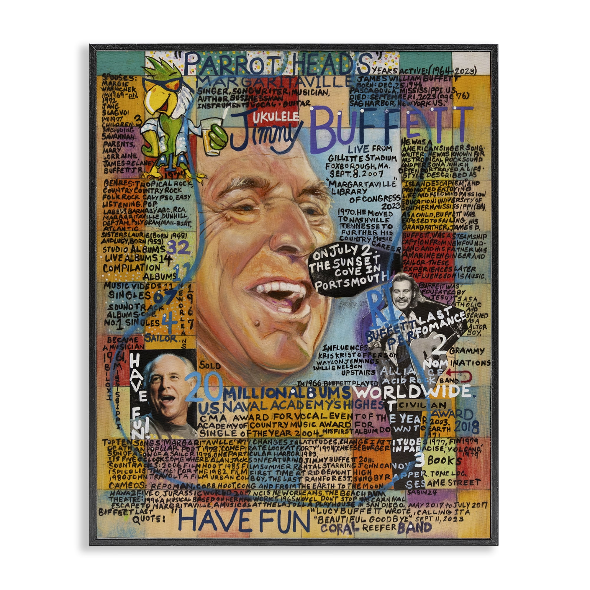 Stupell Industries Jimmy Buffet Collage People Drawing Black Framed Art Print Wall Art, 16 x 20