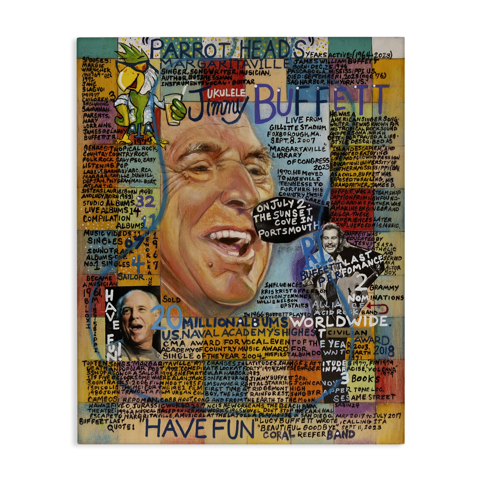 Stupell Industries Jimmy Buffet Collage People Drawing Wrapped Canvas Art Print Wall Art, 24 x 30