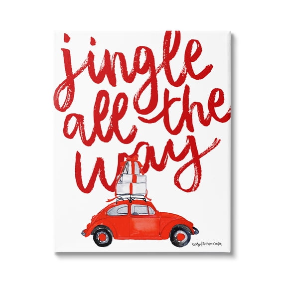 Stupell Industries Jingle All The Way Holiday Gifts Red Car Driving Graphic Art Gallery Wrapped Canvas Print Wall Art, Design by Cecily Moore
