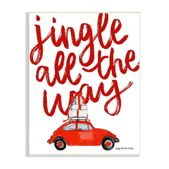 Stupell Industries Jingle All The Way Holiday Gifts Red Car Driving Graphic Art Unframed Art Print Wall Art, Design by Cecily Moore