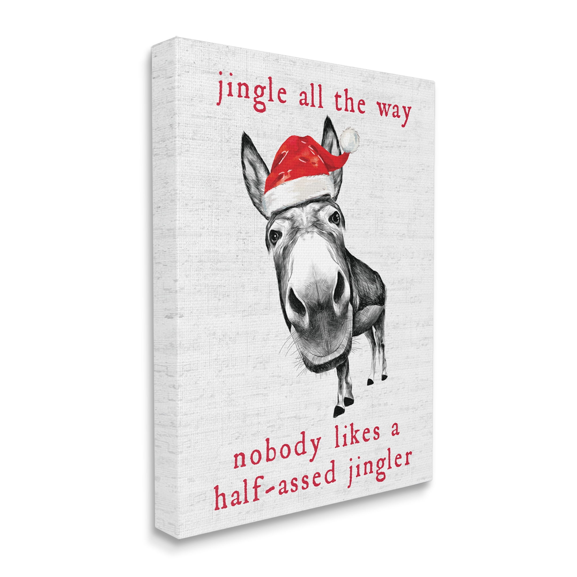 Stupell Industries Jingle All the Way Quote Sassy Christmas Donkey Holiday Painting Gallery Wrapped Canvas Art Print Wall Art, 36 x 48