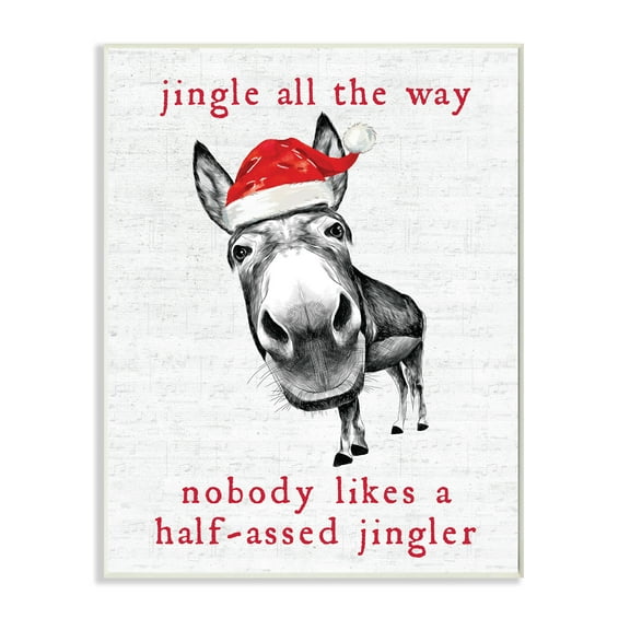 Stupell Industries Jingle All the Way Quote Sassy Christmas Donkey Holiday Painting Wall Plaque Art Print Wall Art, 10 x 15