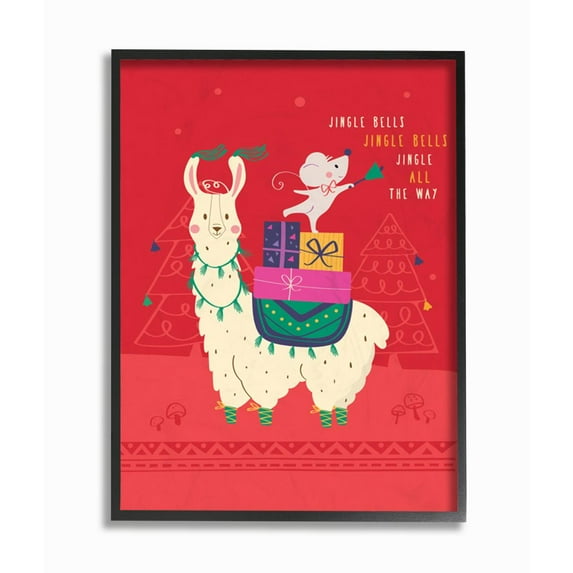 Stupell Industries Jingle Bells Llama Animal Christmas Holiday Red IllustrationFramed Wall Art By Artist A.V. Art