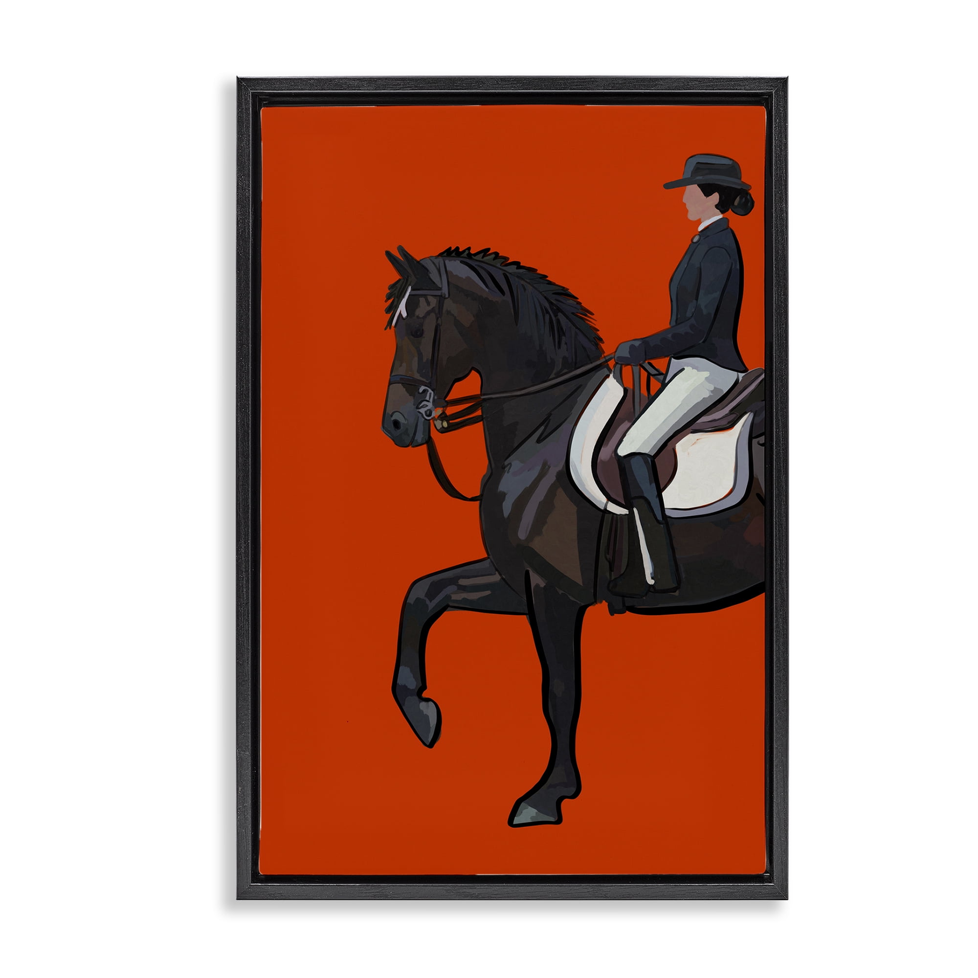 Stupell Industries Jockey & Horse on Orange Sports Painting Black Floater Framed Canvas Art Print Wall Art, 17 x 25