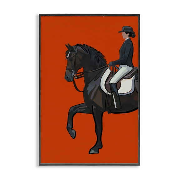 Stupell Industries Jockey & Horse on Orange Sports Painting Black Framed Art Print Wall Art, 16 x 24