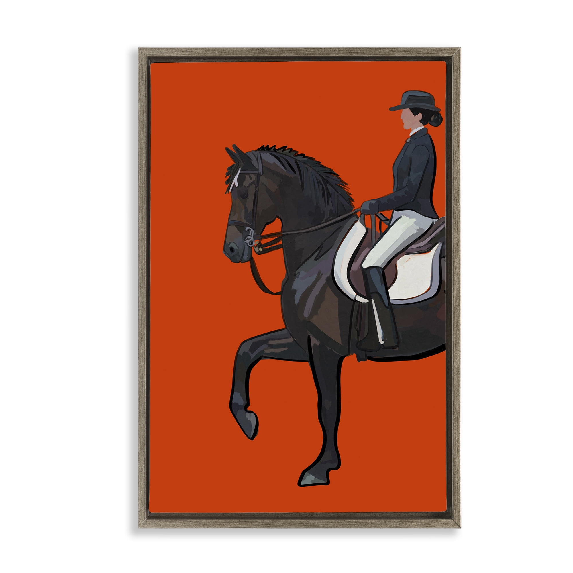 Stupell Industries Jockey & Horse on Orange Sports Painting Brown Floater Framed Canvas Art Print Wall Art, 21 x 31