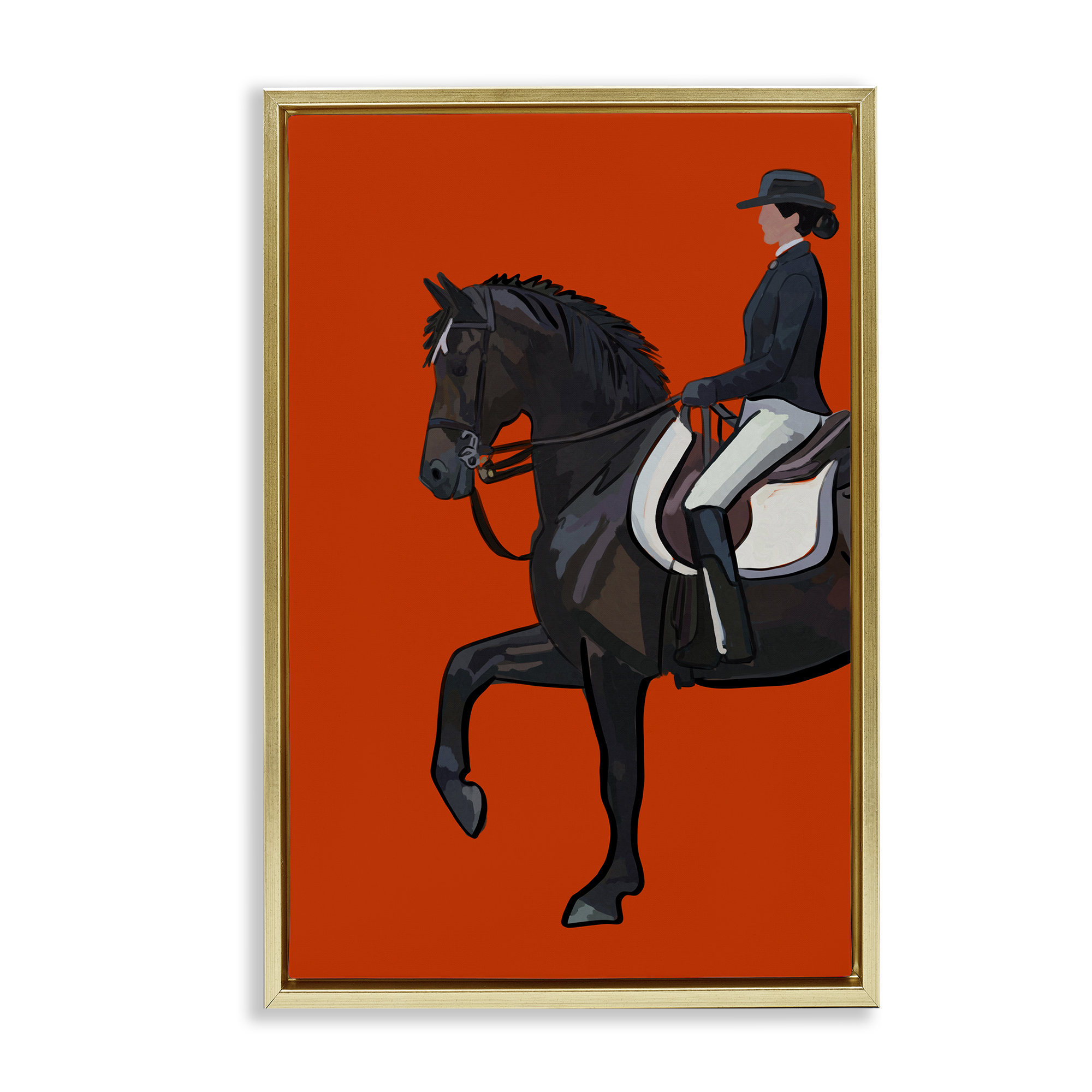 Stupell Industries Jockey & Horse on Orange Sports Painting Gold Floater Framed Canvas Art Print Wall Art, 17 x 25