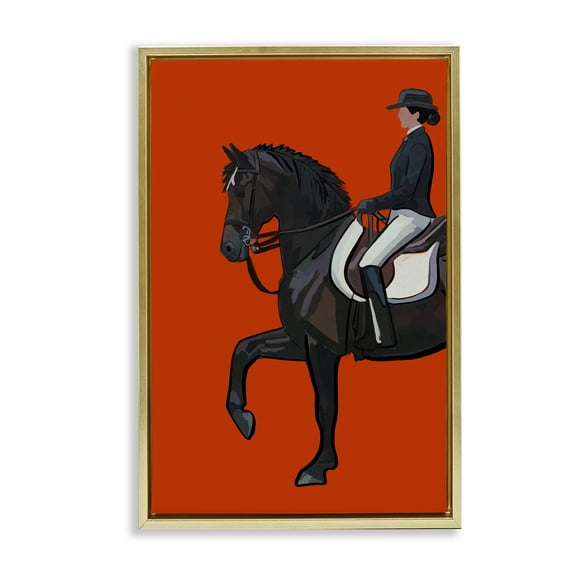 Stupell Industries Jockey & Horse on Orange Sports Painting Gold Floater Framed Canvas Art Print Wall Art, 17 x 25
