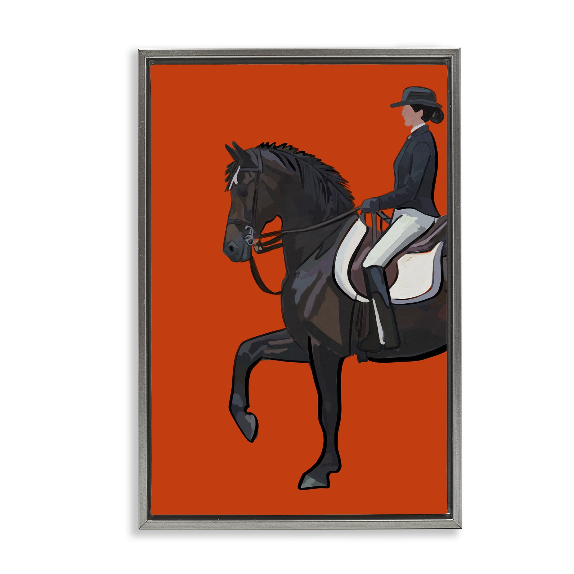 Stupell Industries Jockey & Horse on Orange Sports Painting Gray Floater Framed Canvas Art Print Wall Art, 21 x 31
