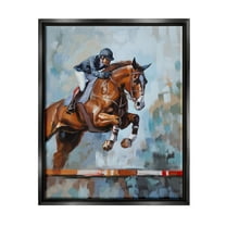 Stupell Industries Jockey Jumping Hurdle Animals & Insects Painting Black Floater Framed Art Print Wall Art, 17 x 21