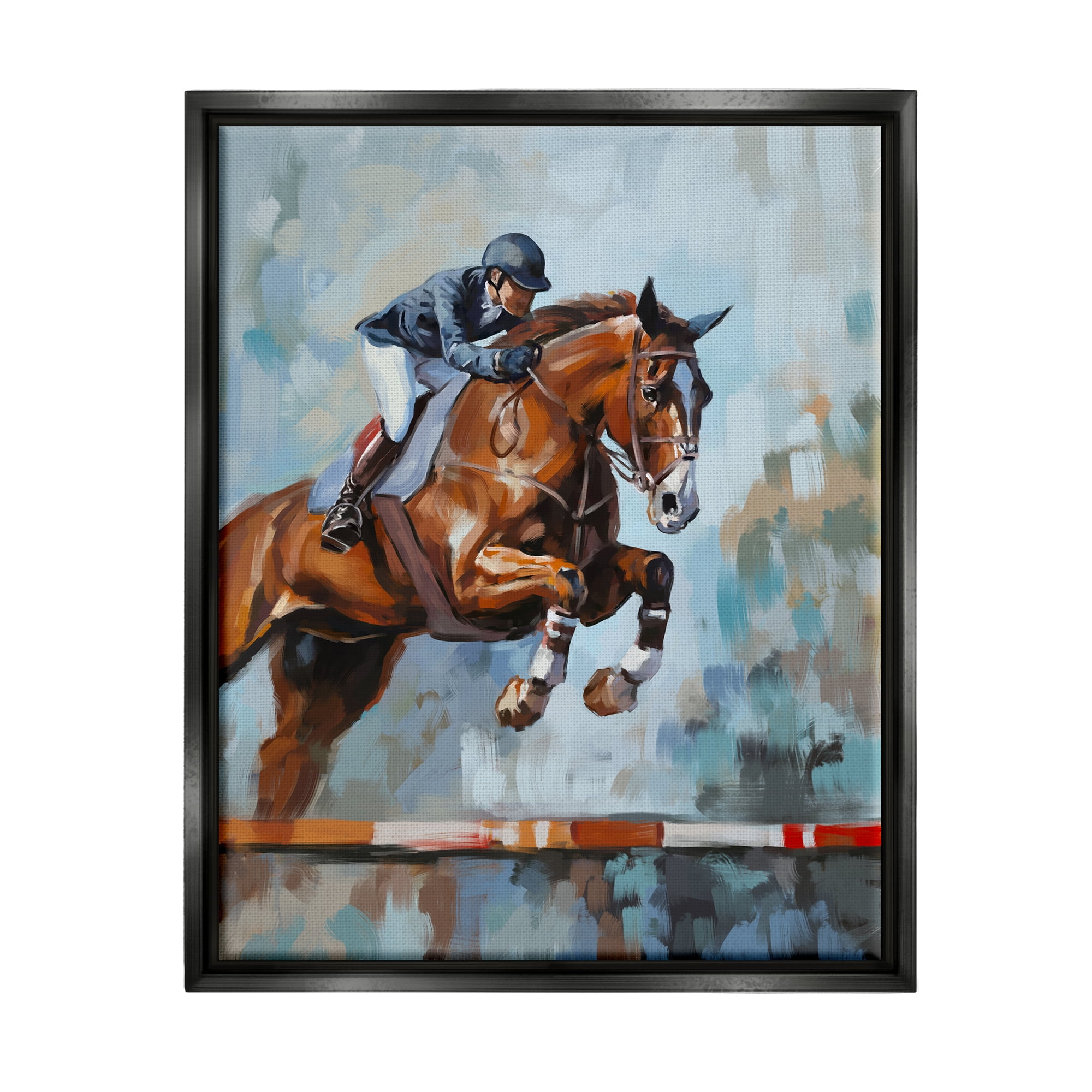 Stupell Industries Jockey Jumping Hurdle Animals & Insects Painting Black Floater Framed Art Print Wall Art, 25 x 31