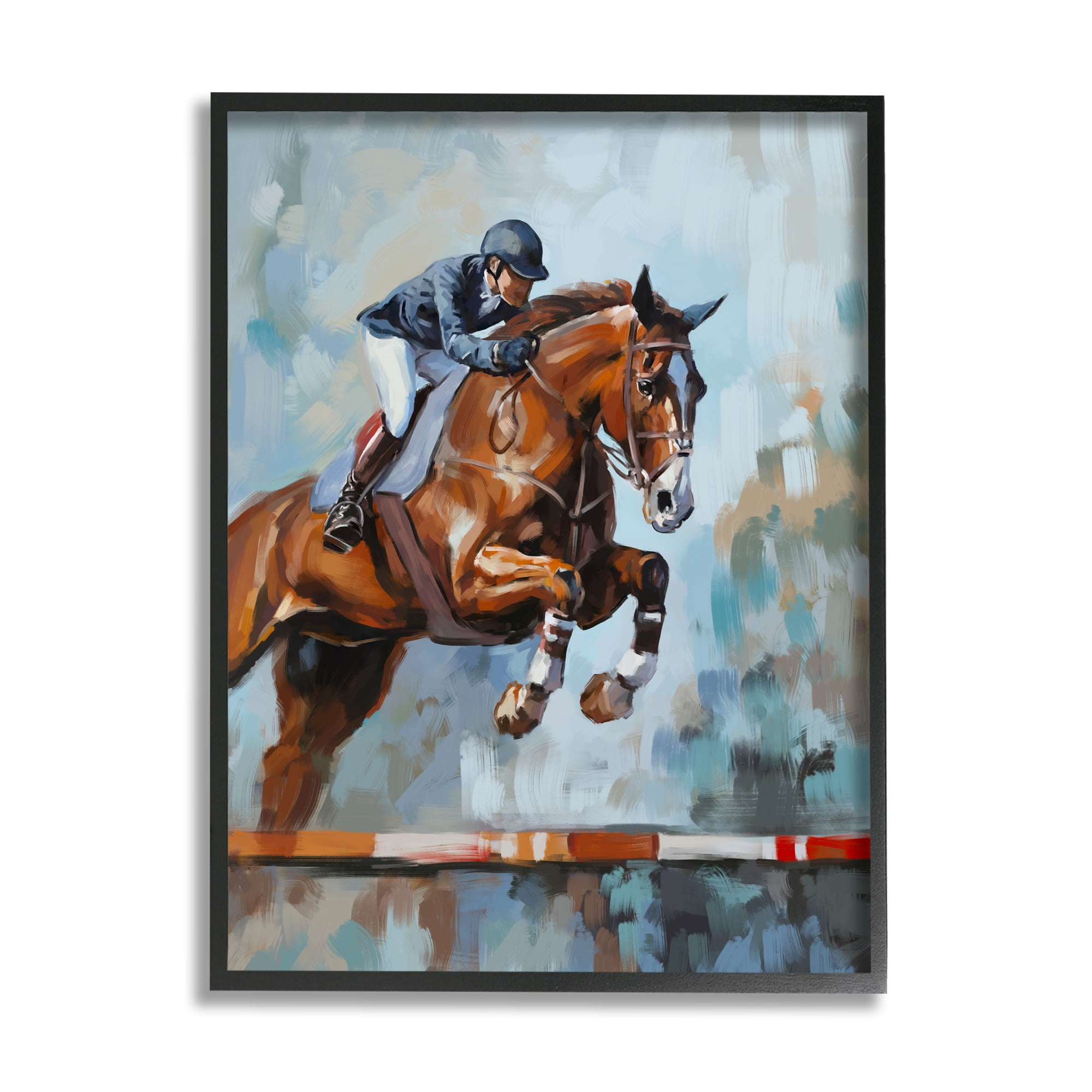 Stupell Industries Jockey Jumping Hurdle Animals & Insects Painting Black Framed Art Print Wall Art, 16 x 20