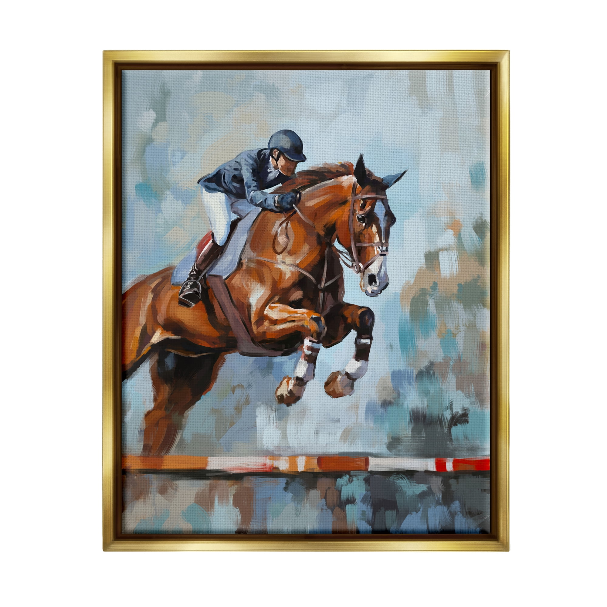 Stupell Industries Jockey Jumping Hurdle Animals & Insects Painting Gold Floater Framed Art Print Wall Art, 25 x 31