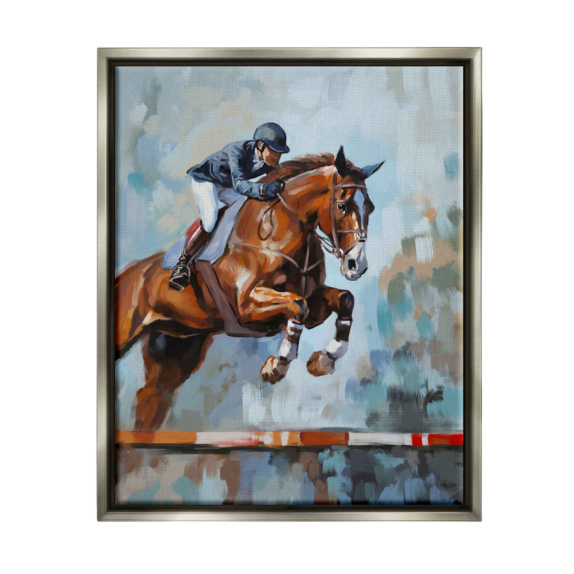 Stupell Industries Jockey Jumping Hurdle Animals & Insects Painting Gray Floater Framed Art Print Wall Art, 25 x 31