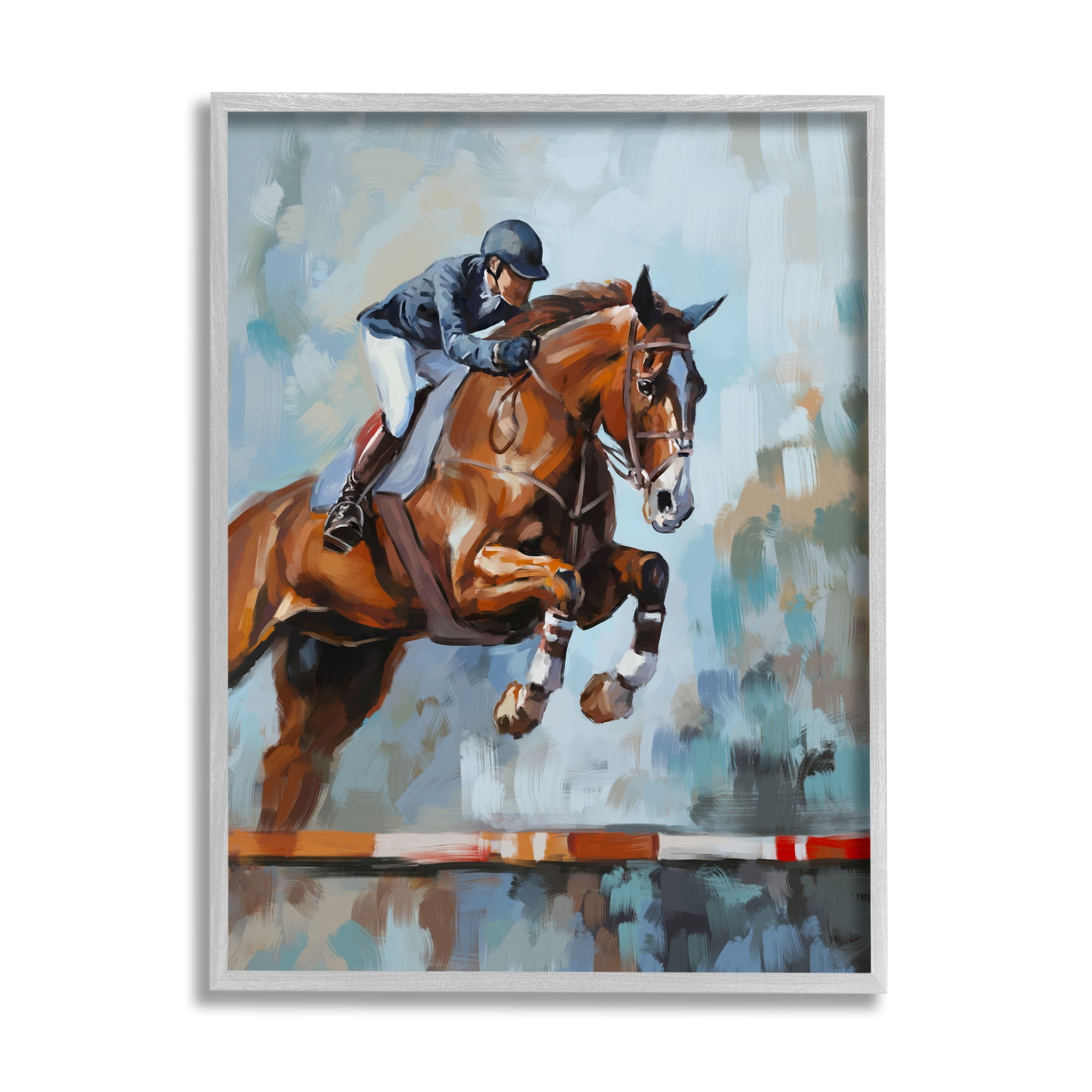 Stupell Industries Jockey Jumping Hurdle Animals & Insects Painting Gray Framed Art Print Wall Art, 24 x 30