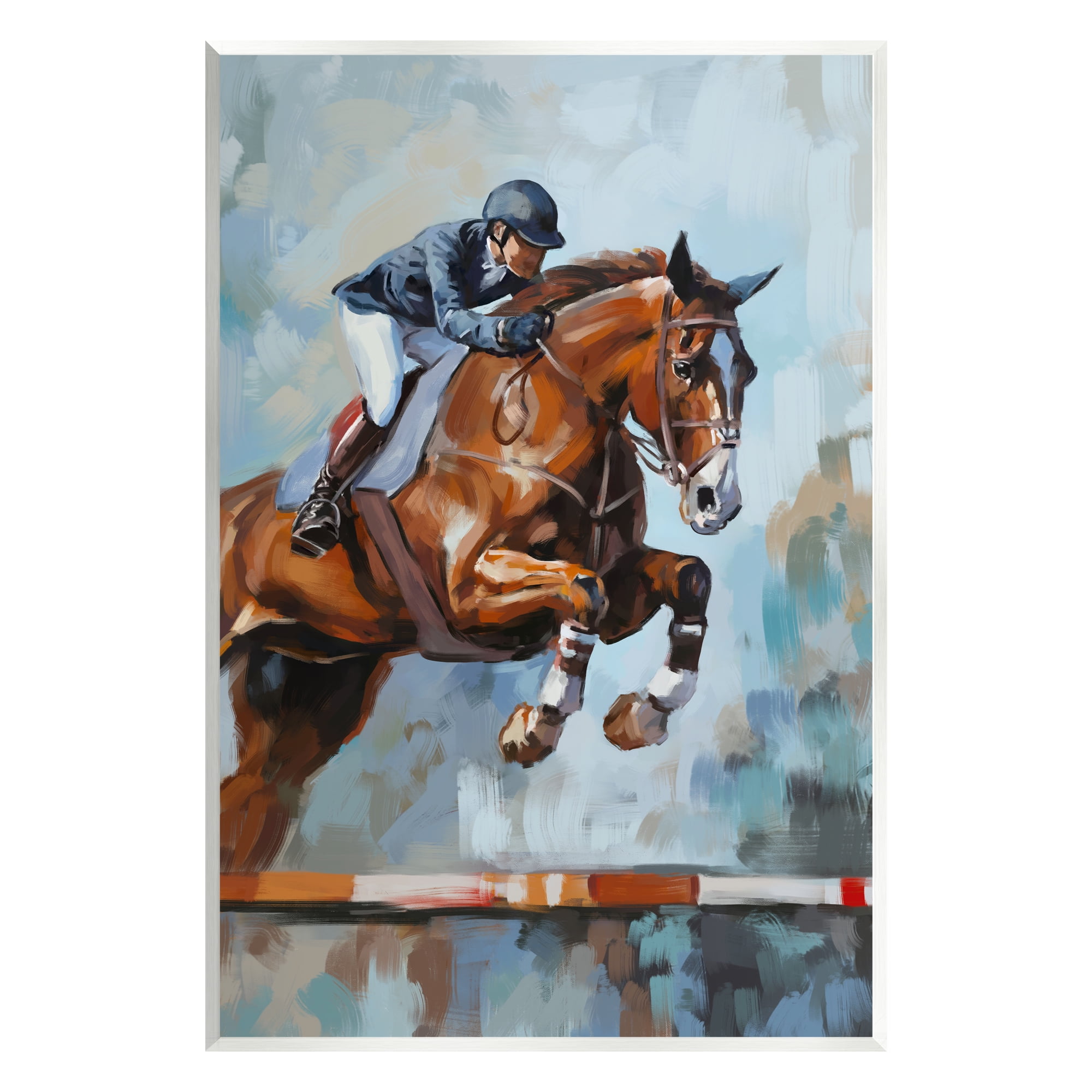 Stupell Industries Jockey Jumping Hurdle Animals & Insects Painting Unframed Art Print Wall Art, 13 x 19