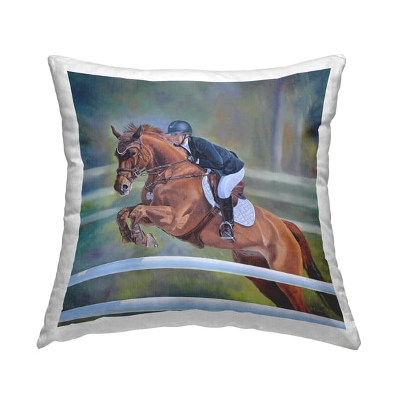 Stupell Industries Jockey Jumping Hurdles Decorative Printed Throw Pillow Design by Andrew Kiss.