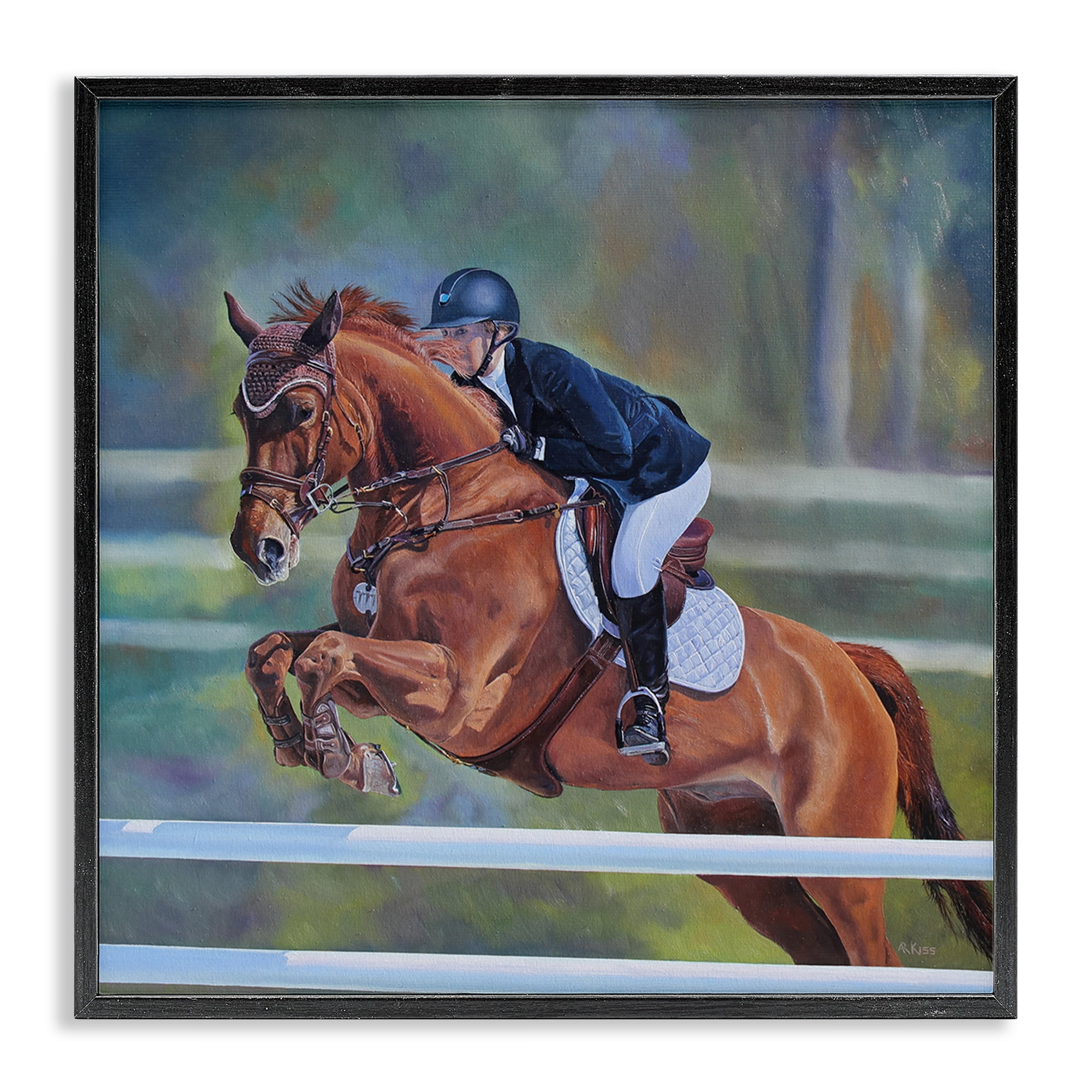 Stupell Industries Jockey Jumping Hurdles Sports Painting Black Framed Art Print Wall Art, 17 x 17