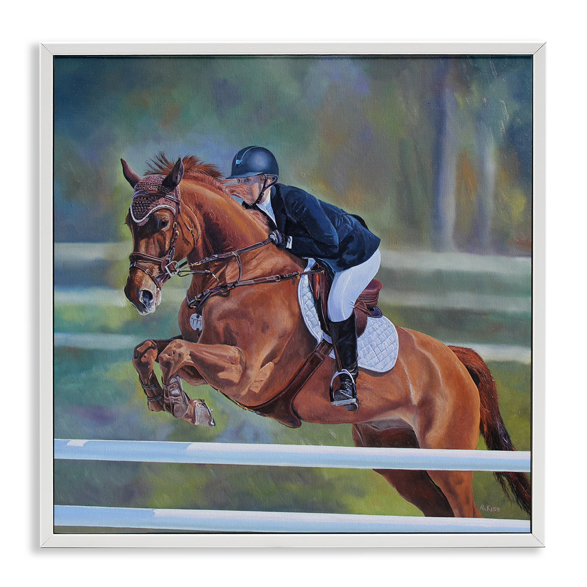 Stupell Industries Jockey Jumping Hurdles Sports Painting White Framed Art Print Wall Art, 12 x 12