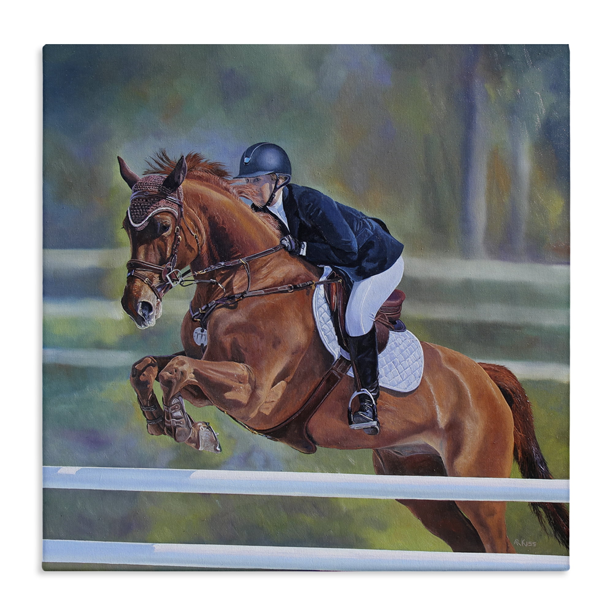 Stupell Industries Jockey Jumping Hurdles Sports Painting Wrapped Canvas Art Print Wall Art, 36 x 36