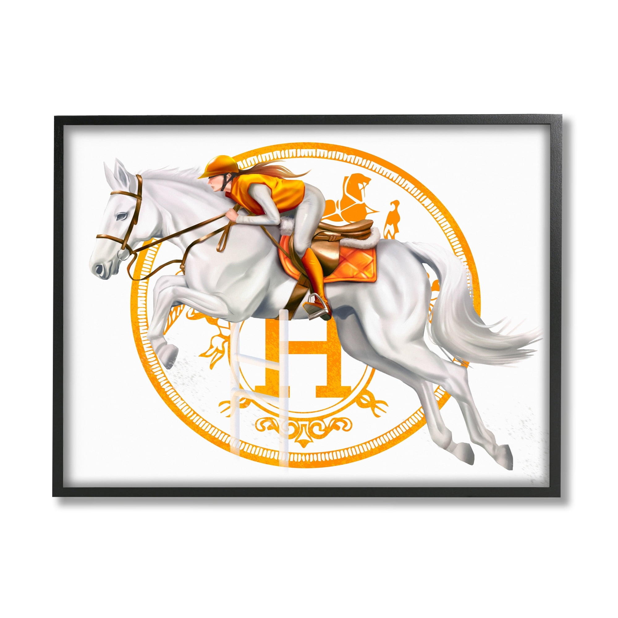 Stupell Industries Jockey Riding Race Horse Glam Fashion Logo Graphic Art Black Framed Art Print Wall Art, Design by Ziwei Li