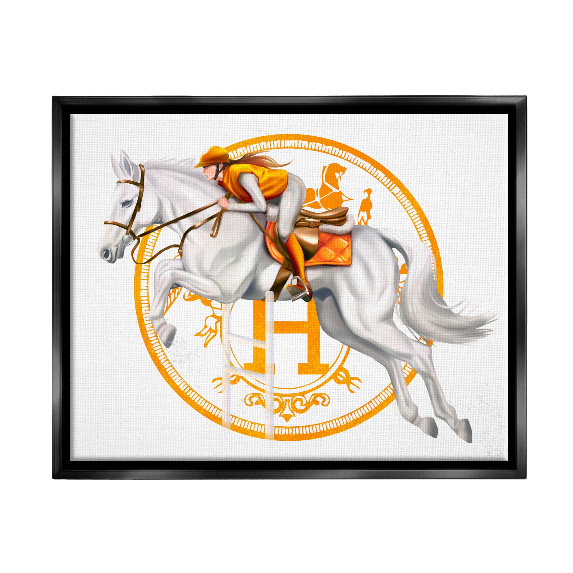 Stupell Industries Jockey Riding Race Horse Glam Fashion Logo Graphic Art Jet Black Floating Framed Canvas Print Wall Art, Design by Ziwei Li