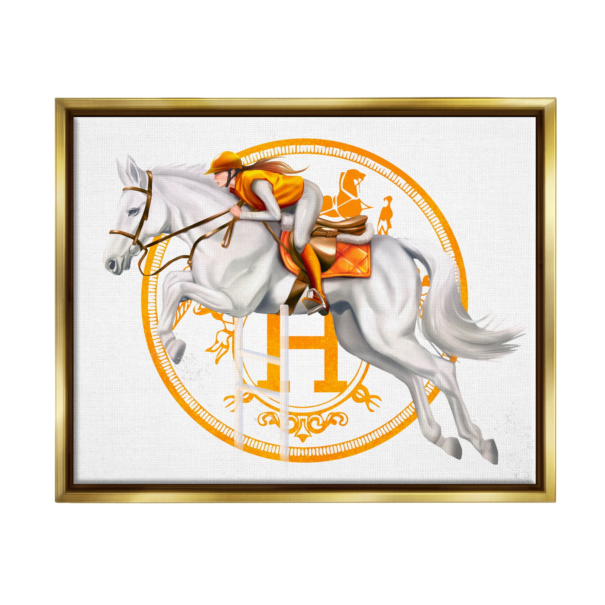 Stupell Industries Jockey Riding Race Horse Glam Fashion Logo Graphic Art Metallic Gold Floating Framed Canvas Print Wall Art, Design by Ziwei Li