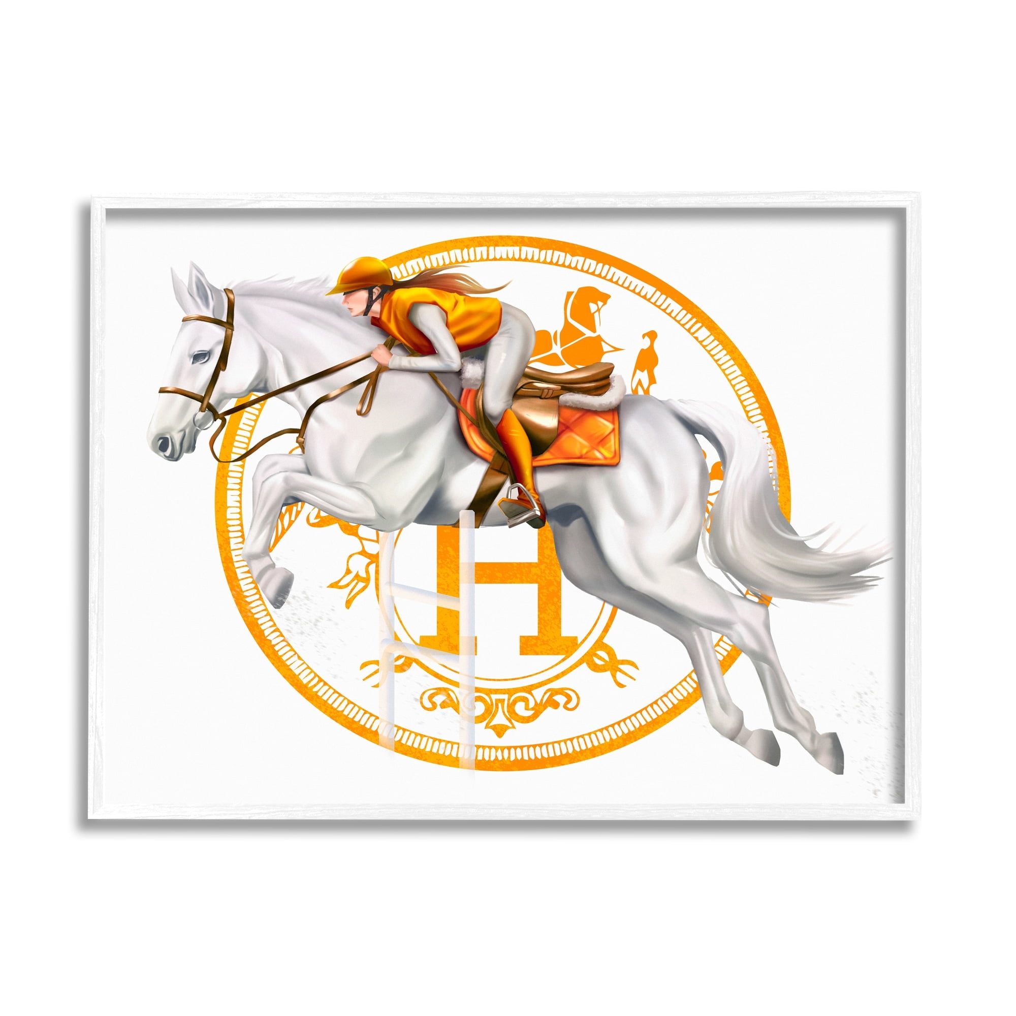 Stupell Industries Jockey Riding Race Horse Glam Fashion Logo Graphic Art White Framed Art Print Wall Art, Design by Ziwei Li