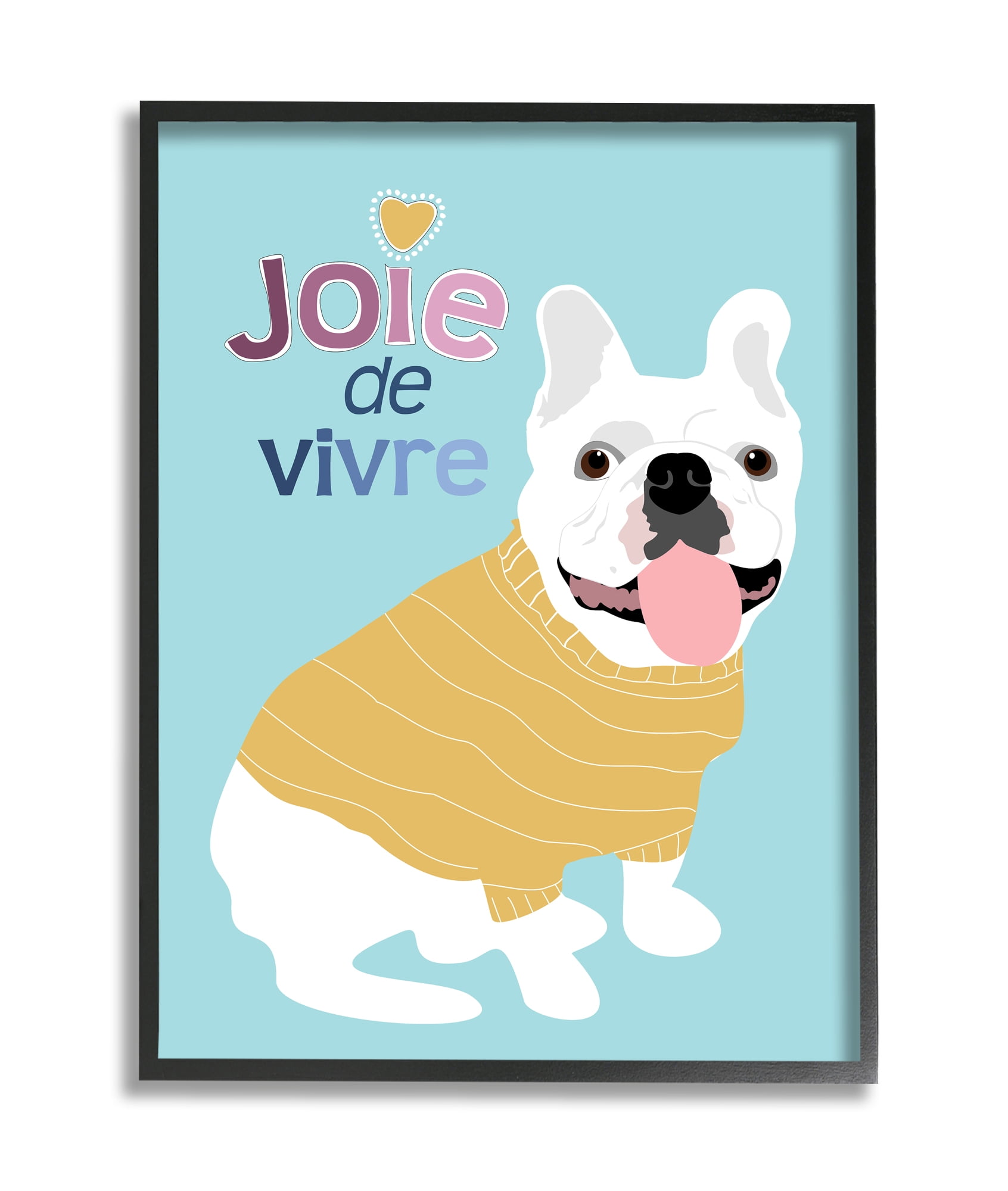 Stupell Industries Joie de Vivre French Phrase White Bulldog Pet Black Framed, 11 x 14, Design by Ginger Oliphant
