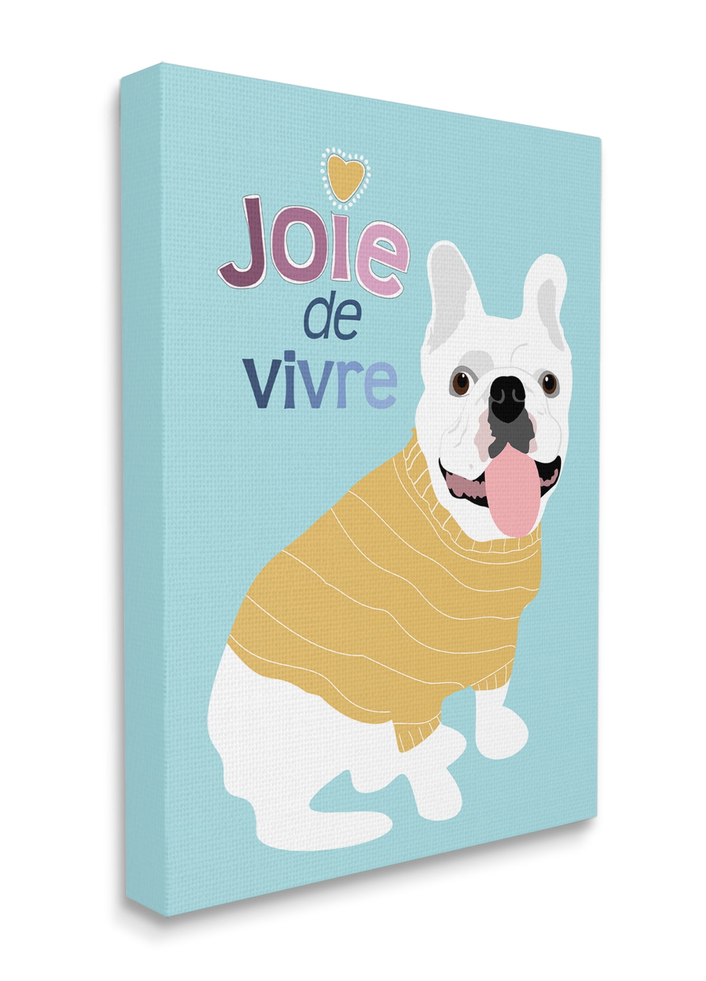 Stupell Industries Joie de Vivre French Phrase White Bulldog Pet Canvas Wall Art, 24 x 30, Design by Ginger Oliphant