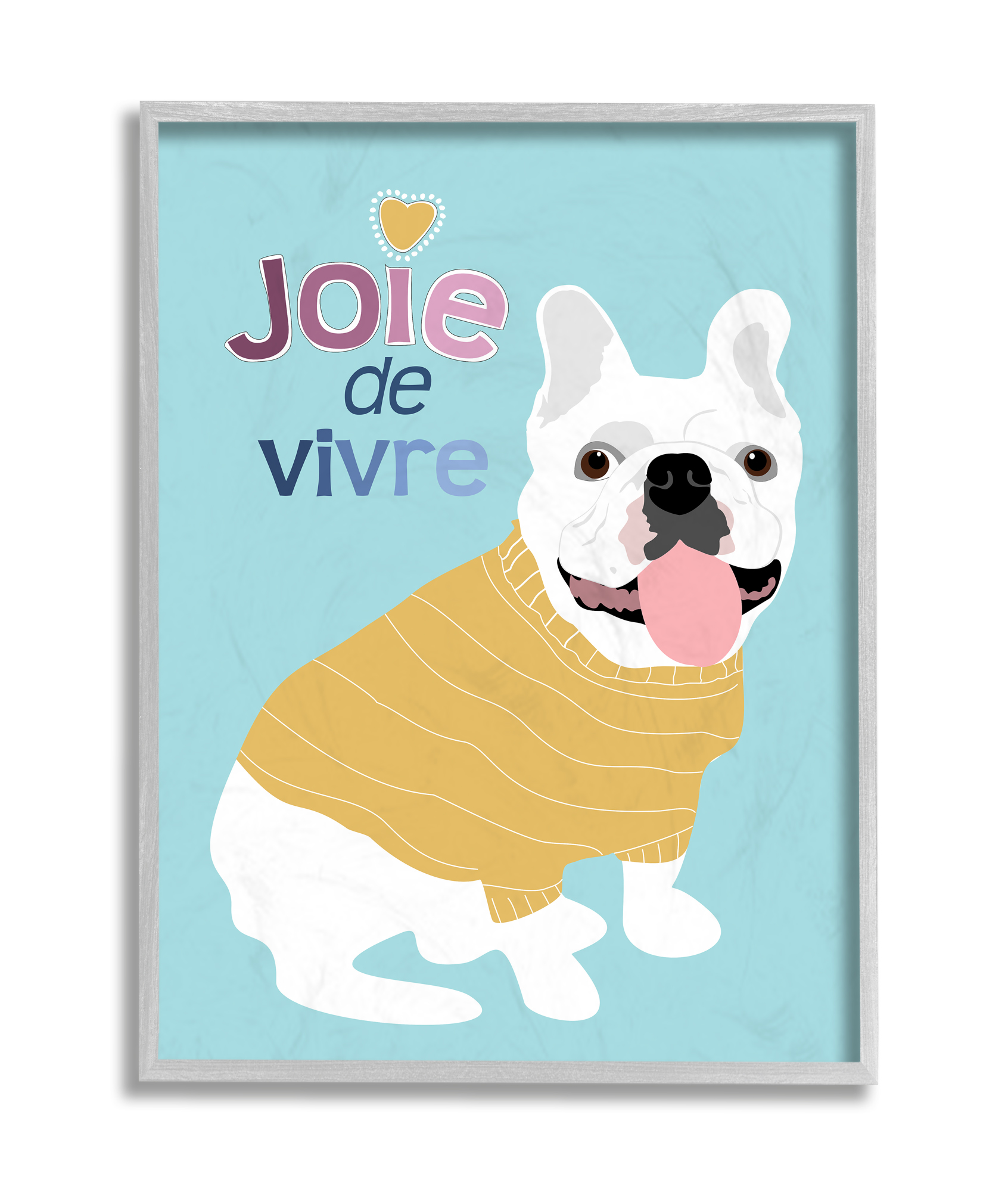 Stupell Industries Joie de Vivre French Phrase White Bulldog Pet Grey Framed, 11 x 14, Design by Ginger Oliphant