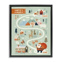 Stupell Industries Jolly Map Of North Pole Holiday Painting Black Floater Framed Canvas Art Prints Wall Art, 17 x 21