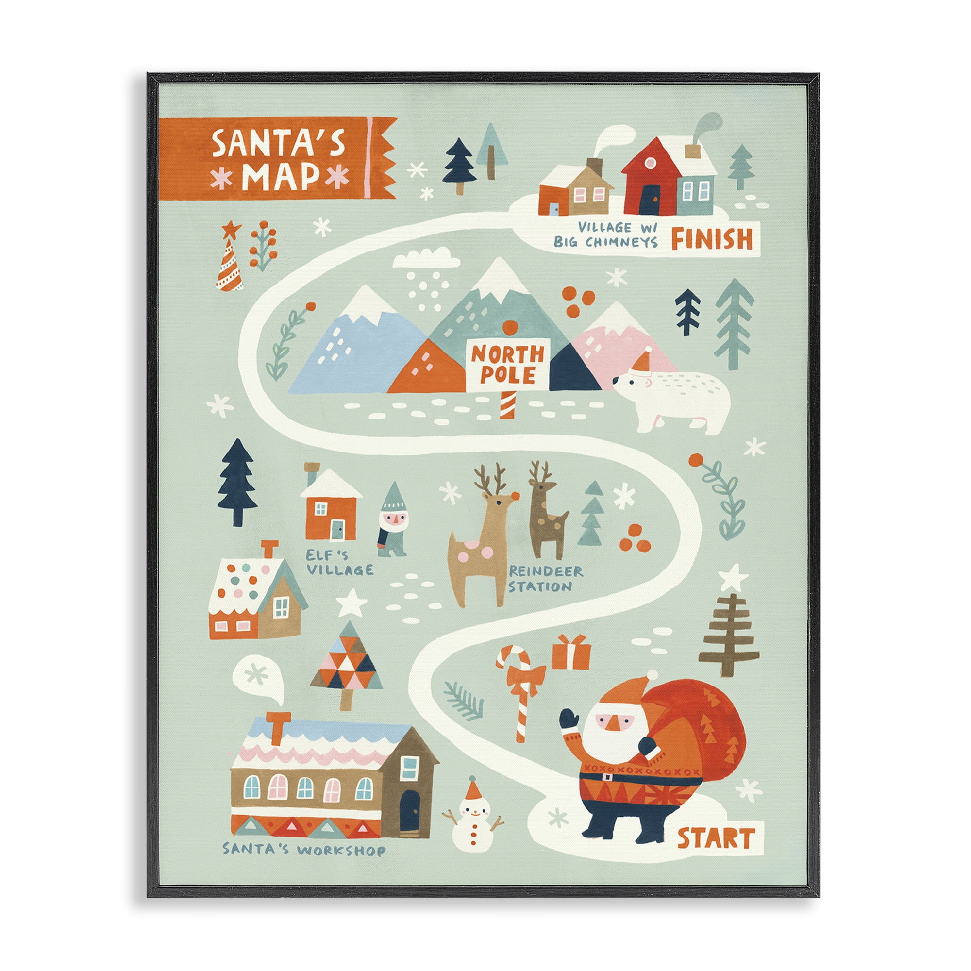 Stupell Industries Jolly Map Of North Pole Holiday Painting Black Framed Art Prints Wall Art, 11 x 14