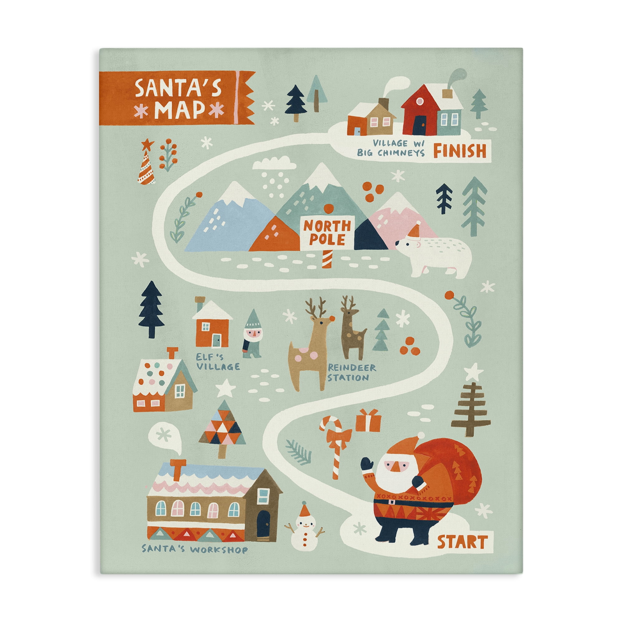 Stupell Industries Jolly Map Of North Pole Holiday Painting Gallery Wrapped Canvas Art Prints Wall Art, 16 x 20