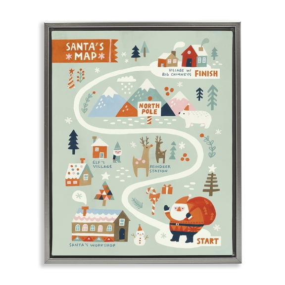 Stupell Industries Jolly Map Of North Pole Holiday Painting Gray Floater Framed Canvas Art Prints Wall Art, 25 x 31
