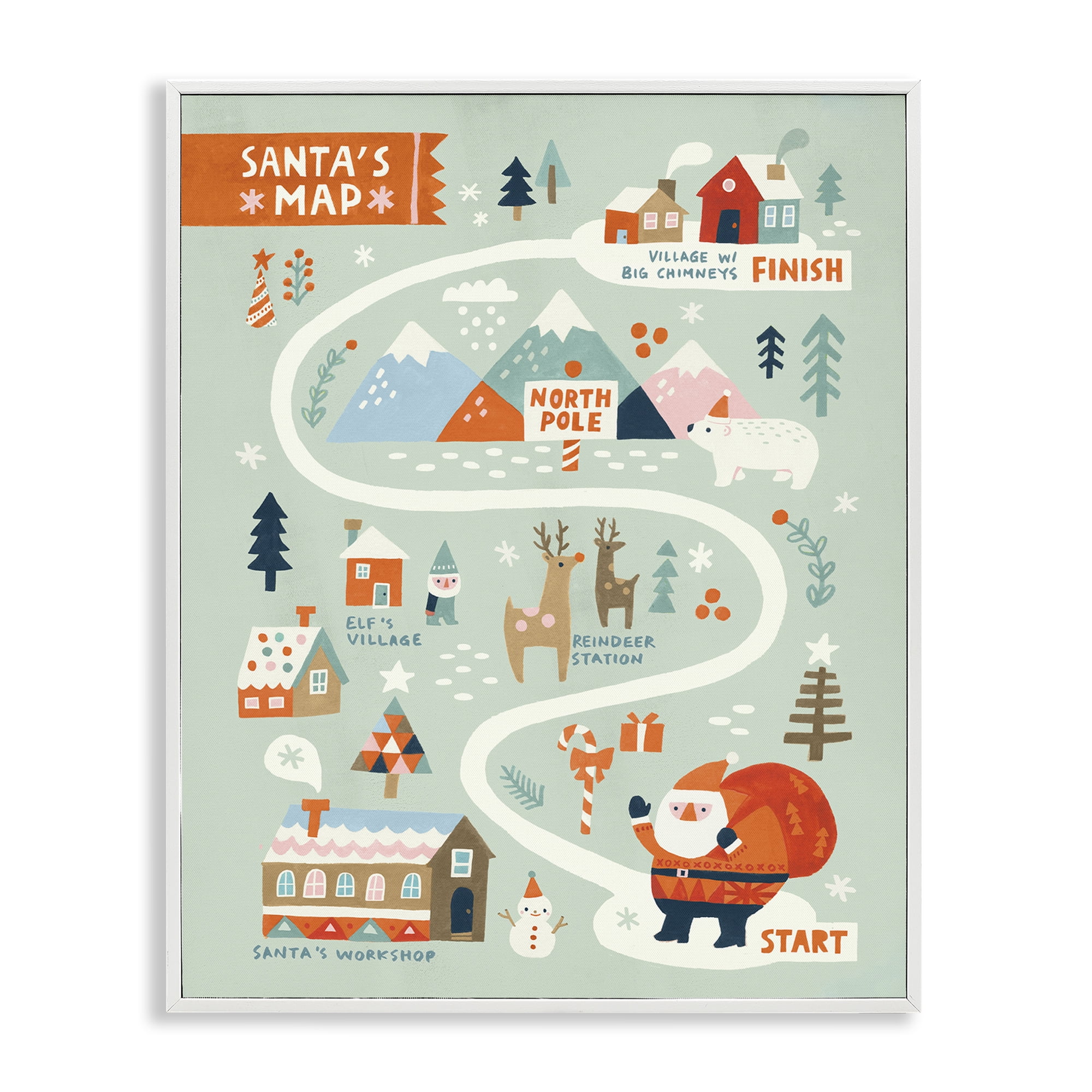 Stupell Industries Jolly Map Of North Pole Holiday Painting White Framed Art Prints Wall Art, 16 x 20