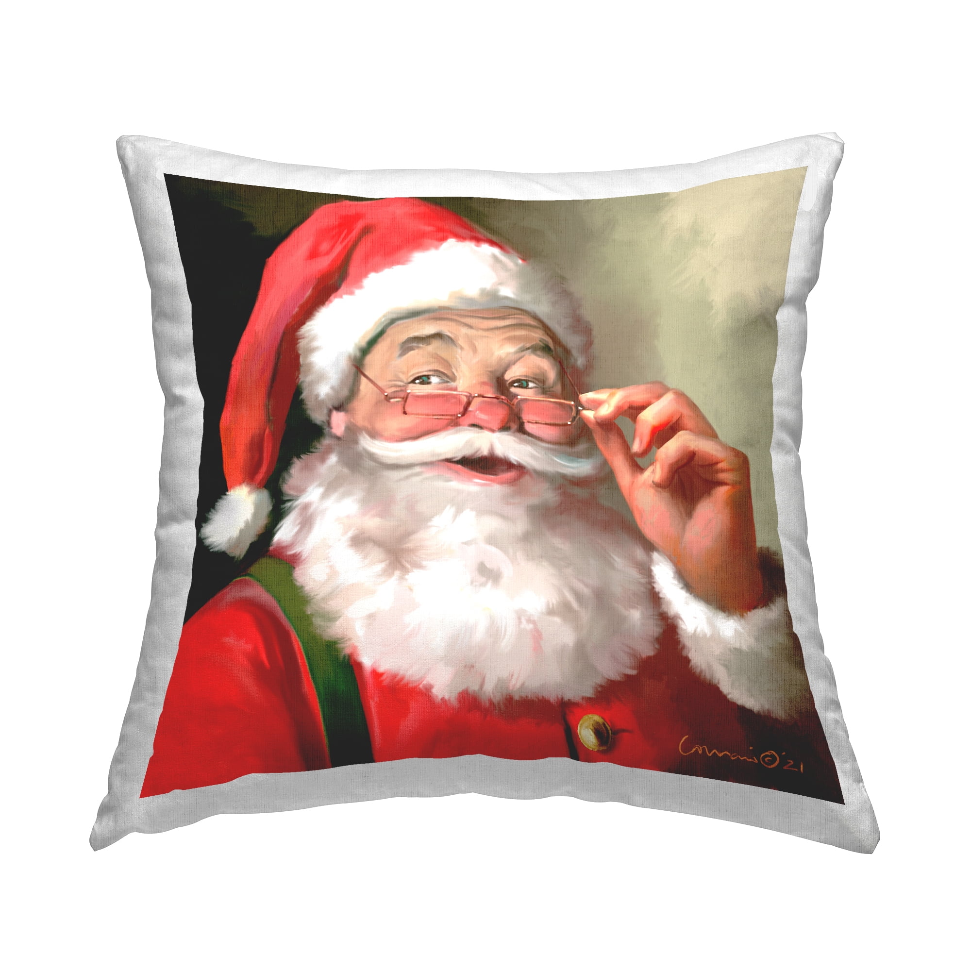 Stupell Industries Jolly Red Santa Claus Laughter Printed Throw Pillow Design by Yellow Café