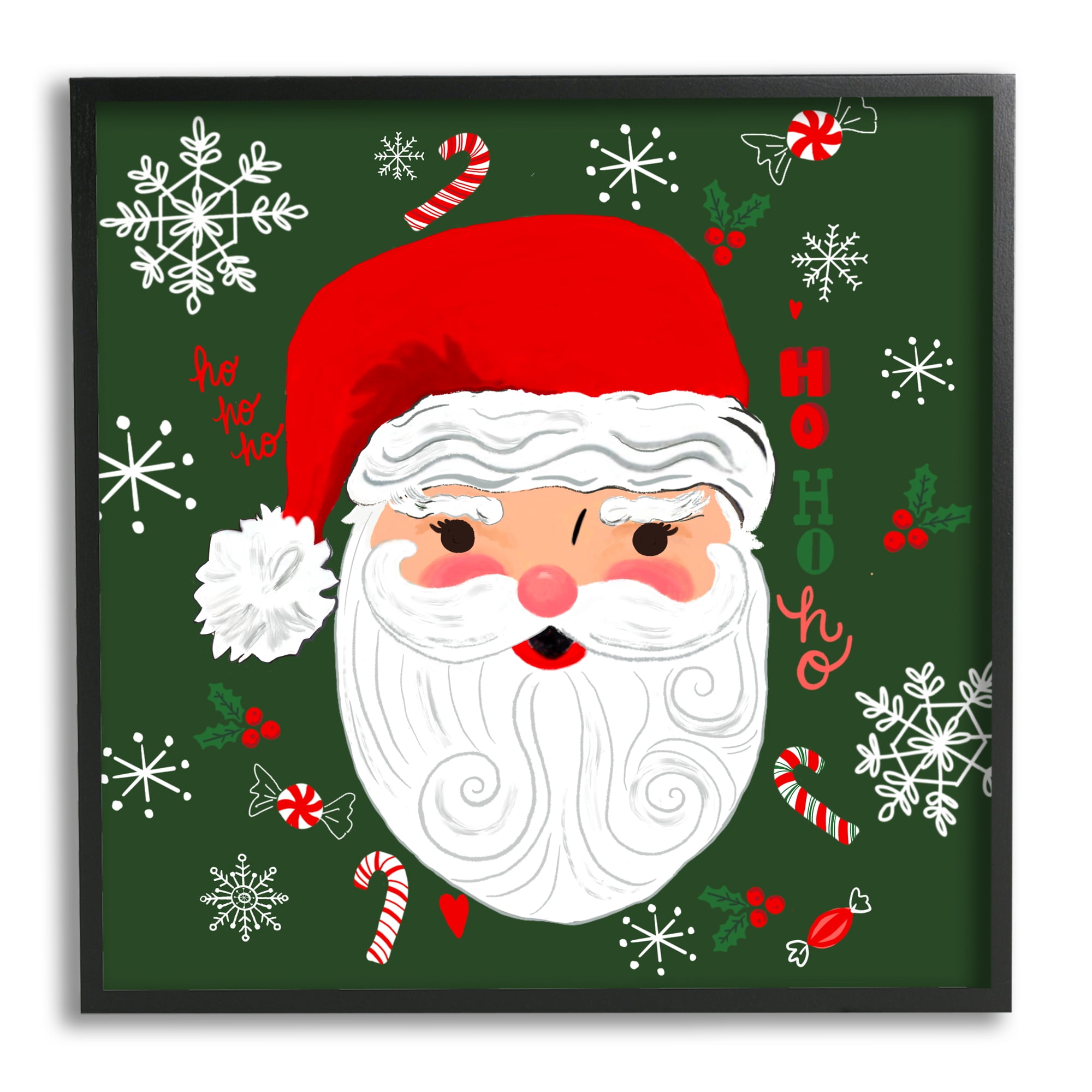 Stupell Industries Jolly Santa on Green Holiday Painting Black Framed Art Print Wall Art, 24 x 24