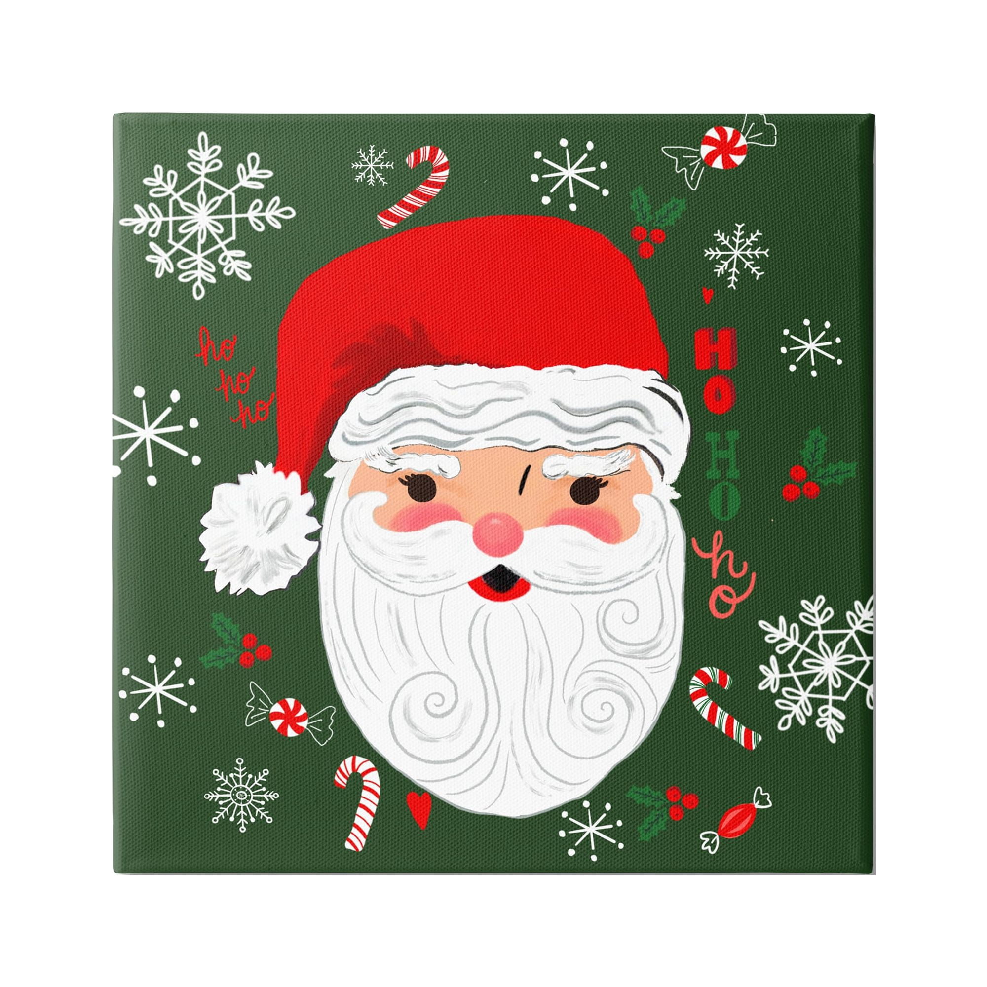 Stupell Industries Jolly Santa on Green Holiday Painting Gallery Wrapped Canvas Art Print Wall Art, 17 x 17