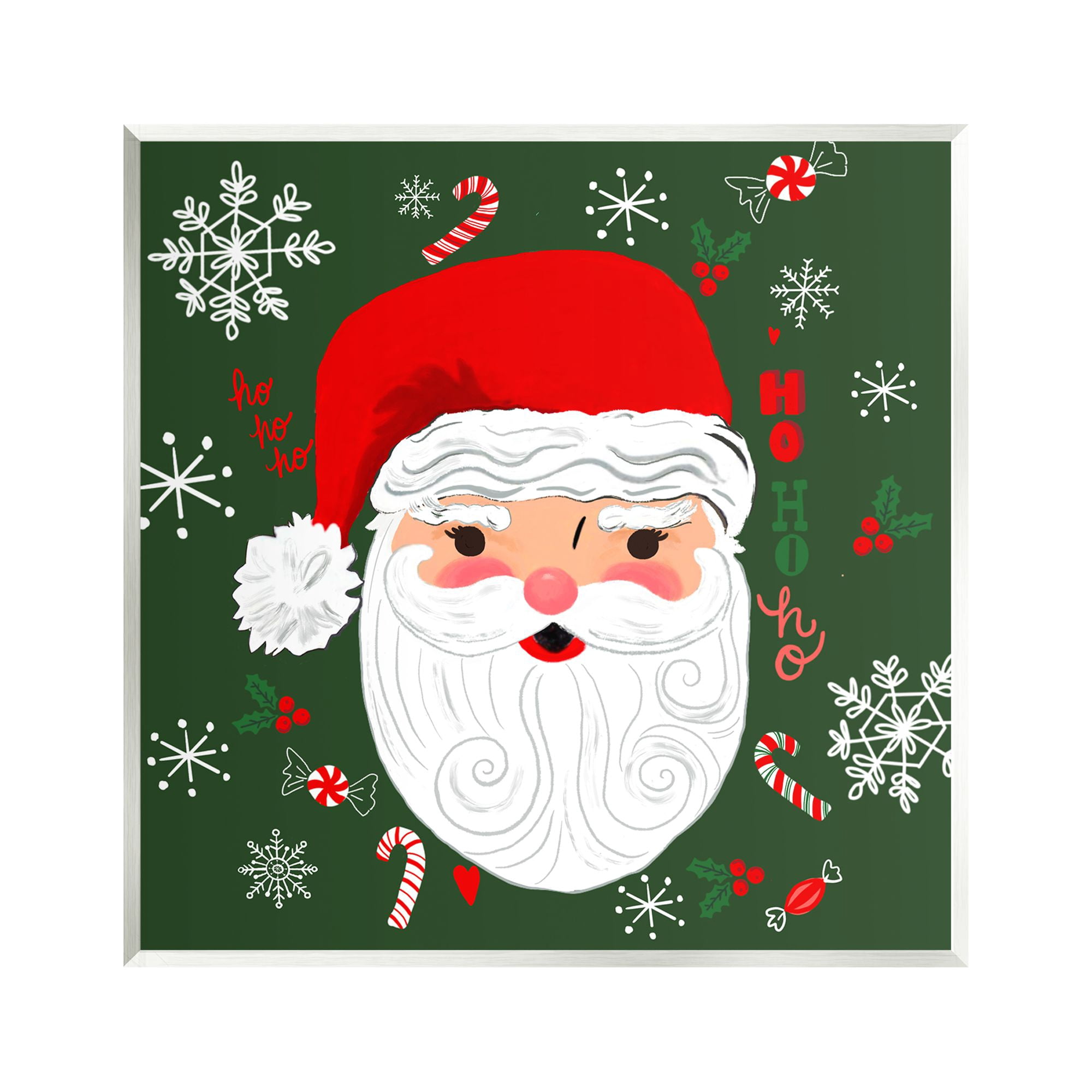 Stupell Industries Jolly Santa on Green Holiday Painting Unframed Art Print Wall Art, 12 x 12