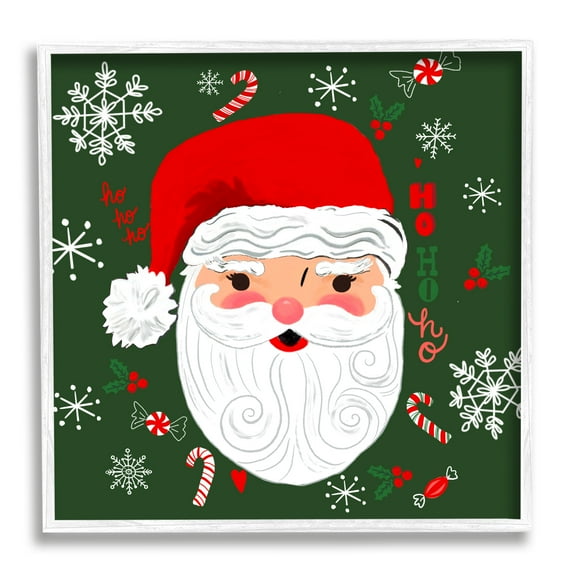 Stupell Industries Jolly Santa on Green Holiday Painting White Framed Art Print Wall Art, 24 x 24