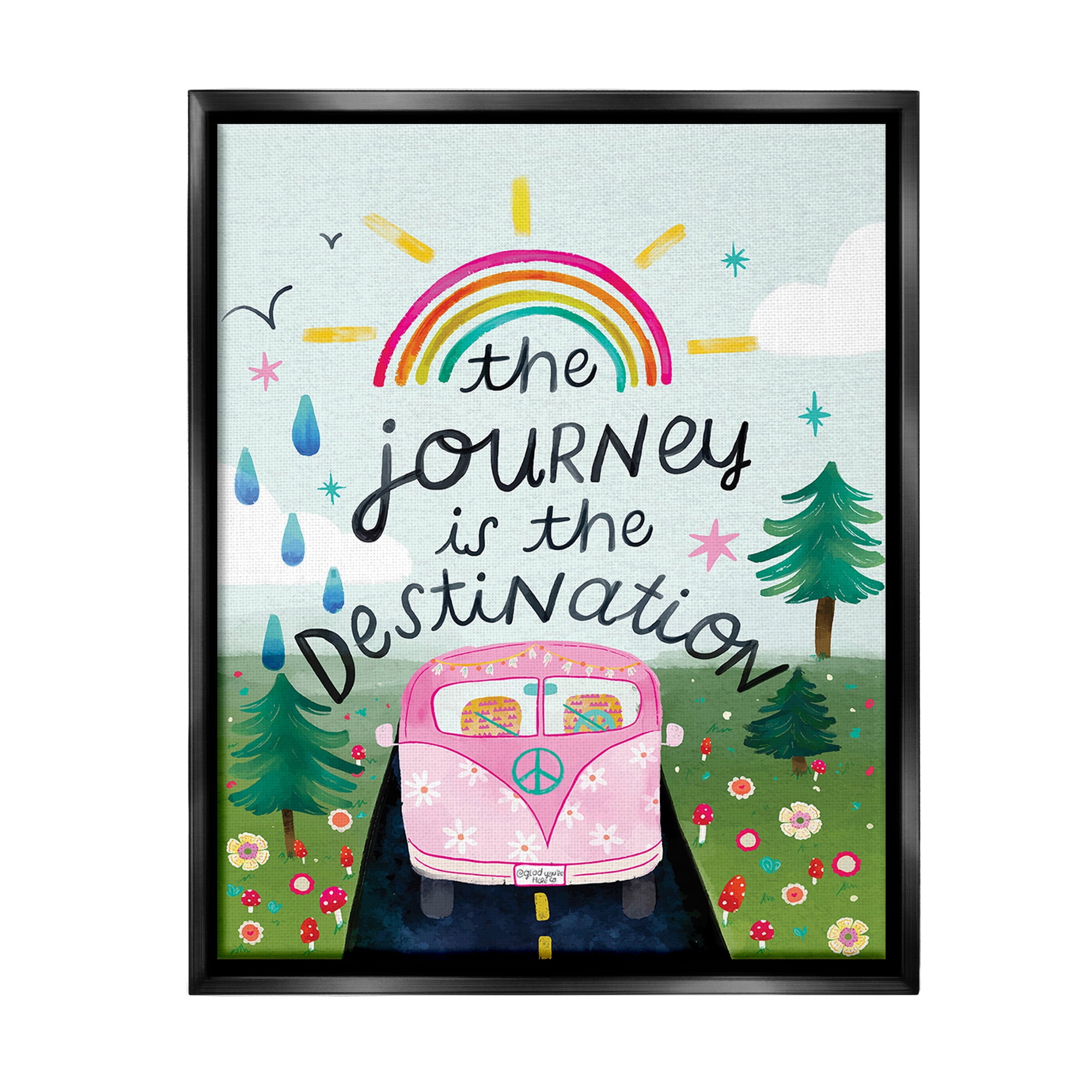 Stupell Industries Journey Is The Destination Landscape Painting Black Floater Framed Canvas Art Print Wall Art, 17 x 21