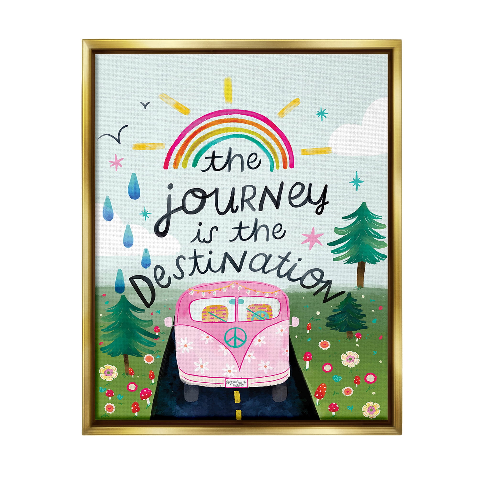 Stupell Industries Journey Is The Destination Landscape Painting Gold Floater Framed Canvas Art Print Wall Art, 17 x 21