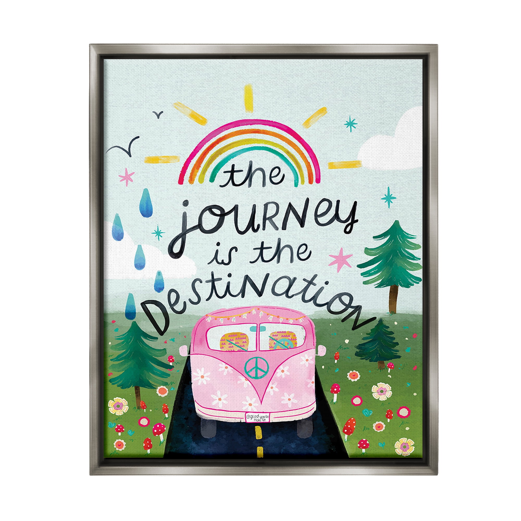 Stupell Industries Journey Is The Destination Landscape Painting Gray Floater Framed Canvas Art Print Wall Art, 17 x 21