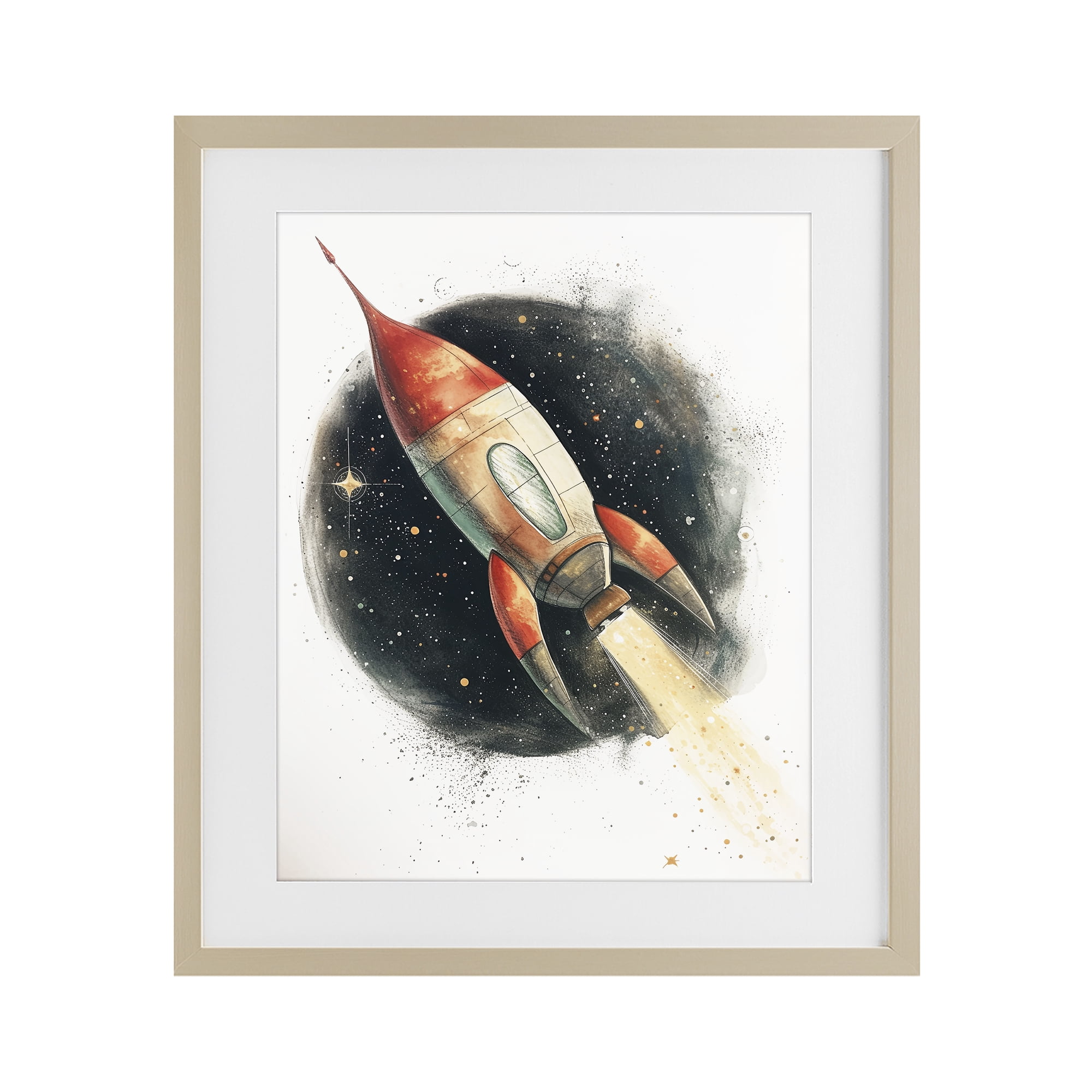Stupell Industries Journey To Space Rocket Birch Framed Print Under Glass, design by Ray Powers