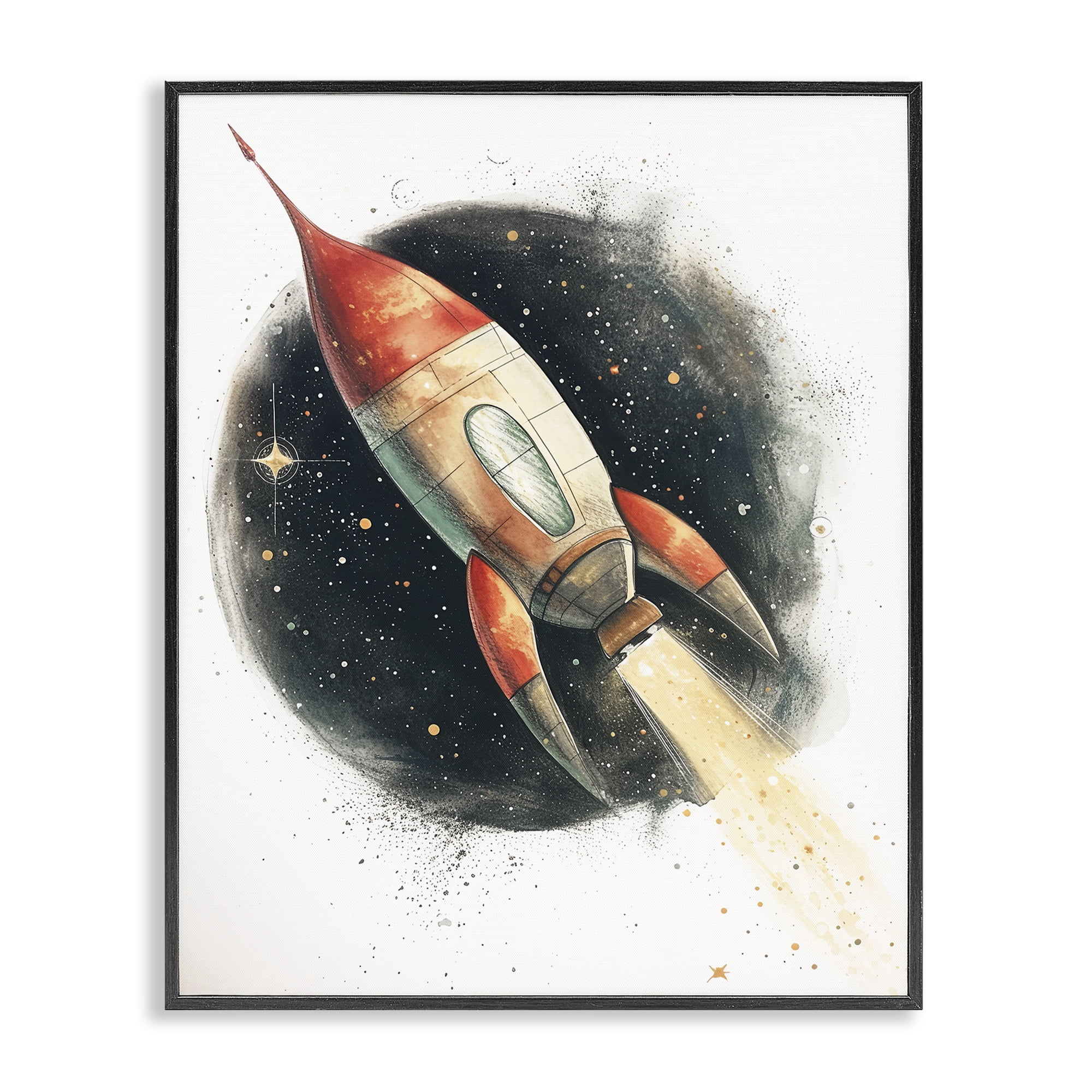 Stupell Industries Journey To Space Rocket Black Framed Giclee Art, design by Ray Powers