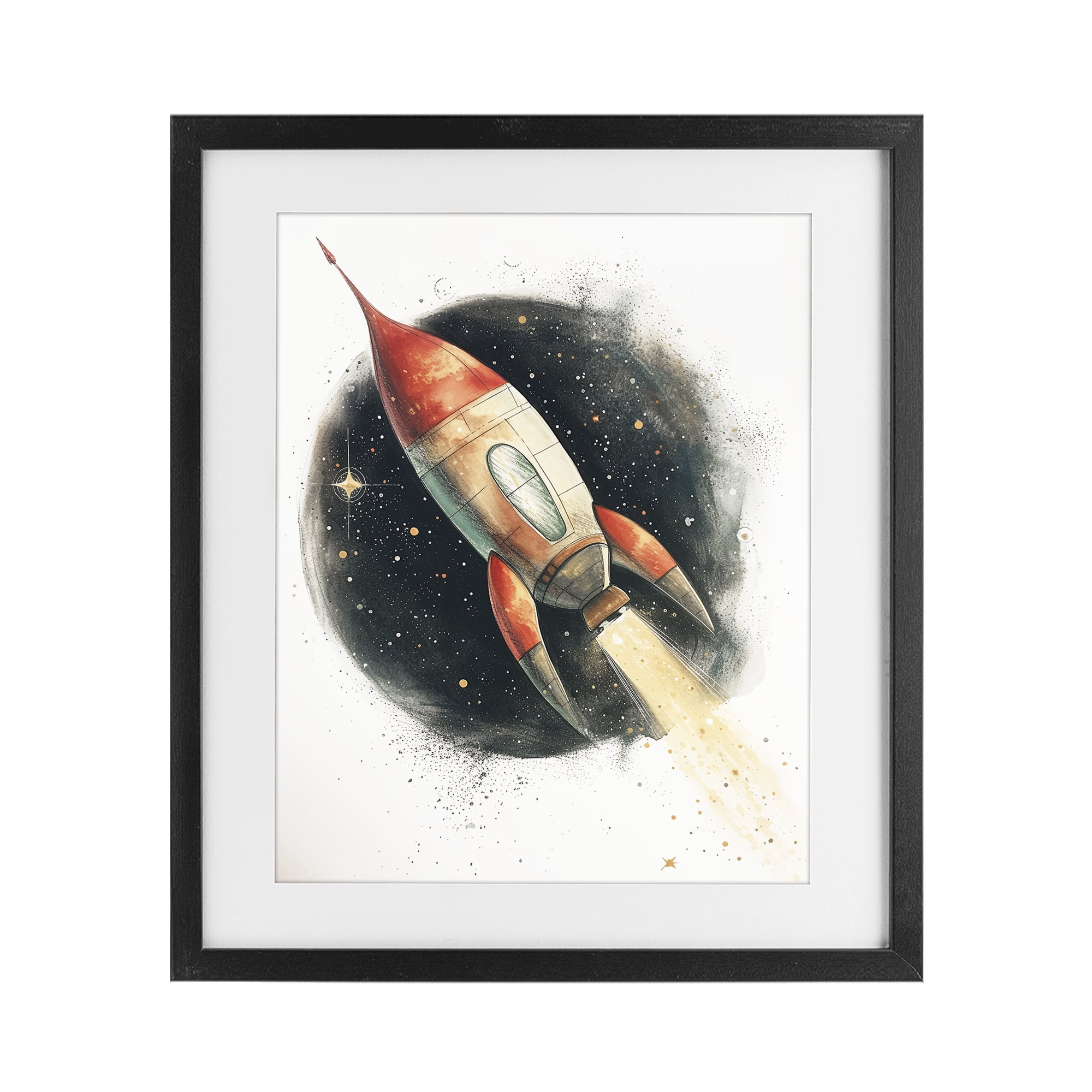 Stupell Industries Journey To Space Rocket Black Framed Print Under Glass, design by Ray Powers