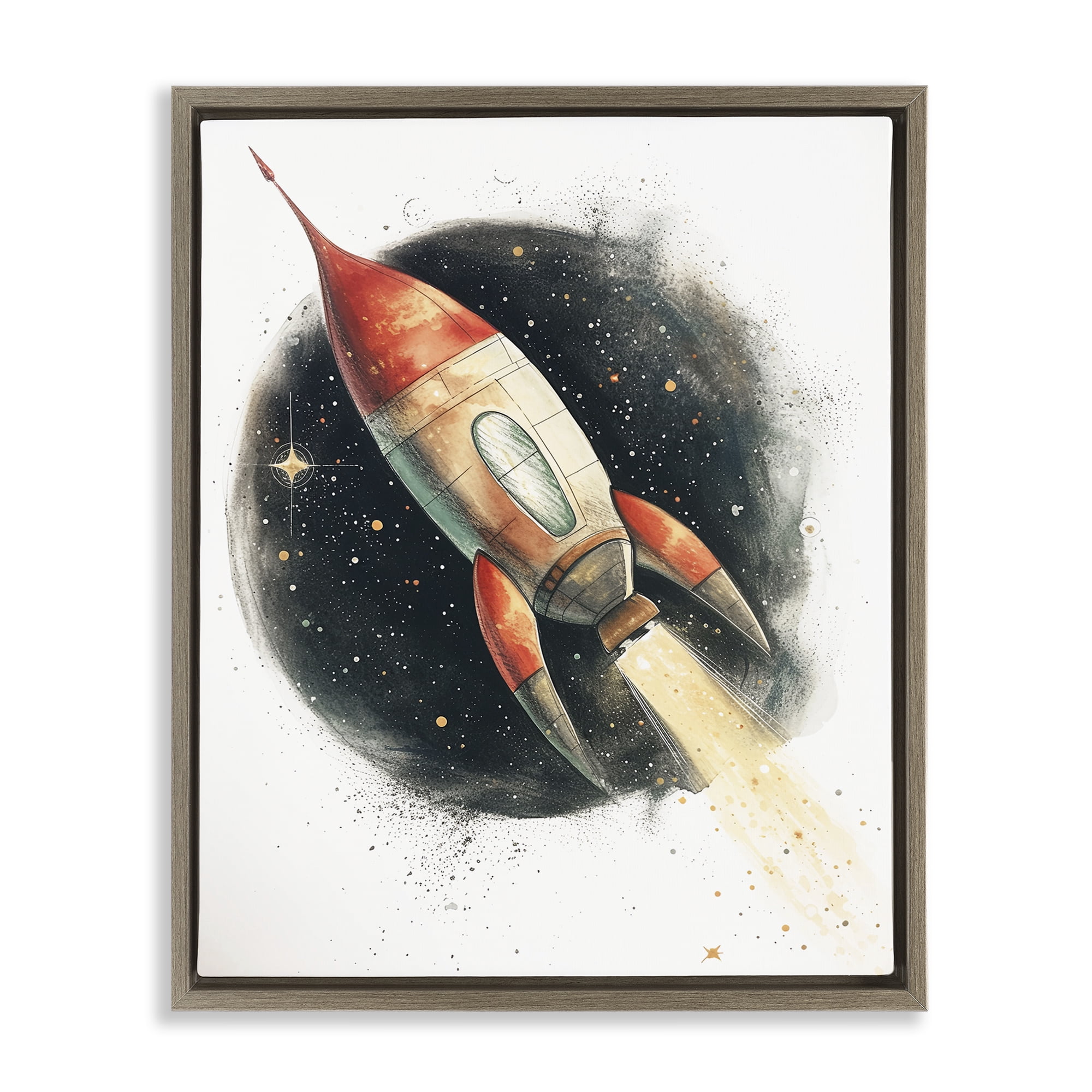 Stupell Industries Journey To Space Rocket Brown Framed Floater Canvas Wall Art, design by Ray Powers