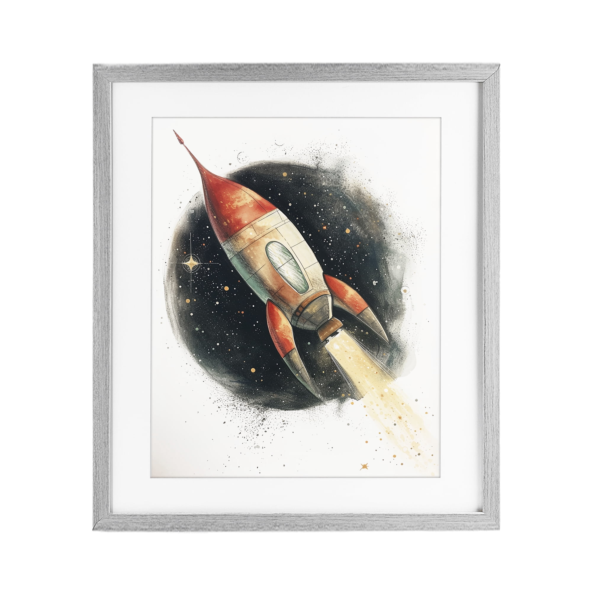 Stupell Industries Journey To Space Rocket Gray Framed Print Under Glass, design by Ray Powers