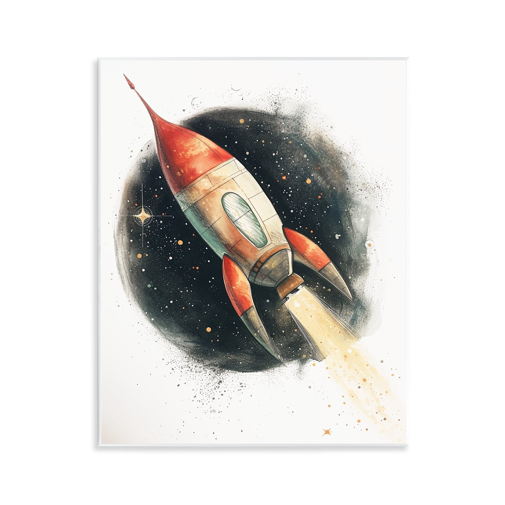 Stupell Industries Journey To Space Rocket Wall Plaque Art, design by Ray Powers